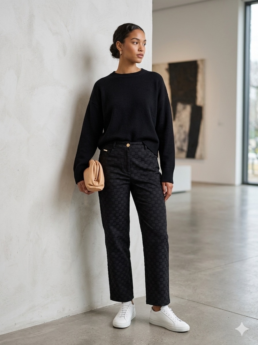 St. John Sport Essentials black textured SJ high rise straight leg dress pants 2